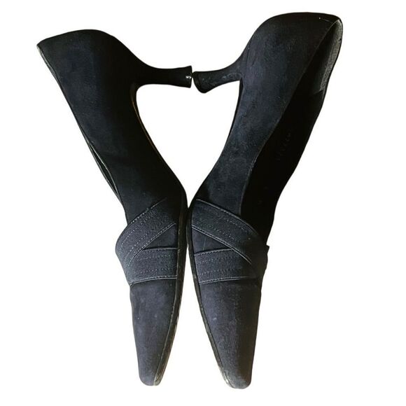 Stuart Weitzman Navy Blue Suede Leather Pointed Toe Kitten Heel Pump 8 W 8.5 - Picture 6 of 13